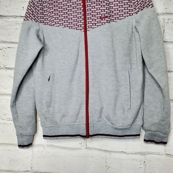 Nike Fit Dry Gray Maroon Printed Full Zip Up Collared Cotton Jacket Womens Large - Picture 3 of 9